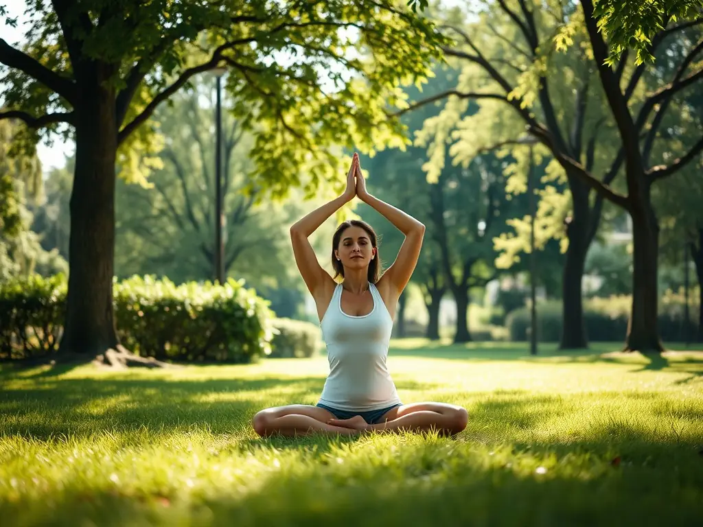 A person doing yoga in a serene environment, symbolizing the overall health improvement program.