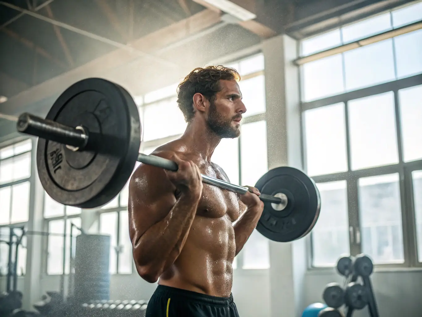 A person lifting weights in a modern home gym, showcasing the muscle gain program.
