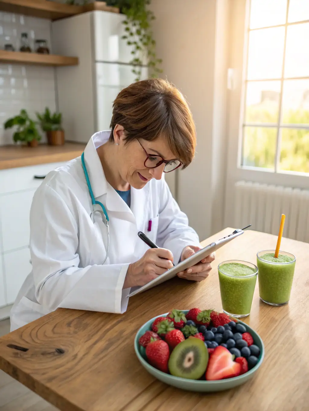 A close-up shot of a Muscle Beard nutritionist reviewing a client's food journal on a laptop, providing personalized feedback and adjustments.